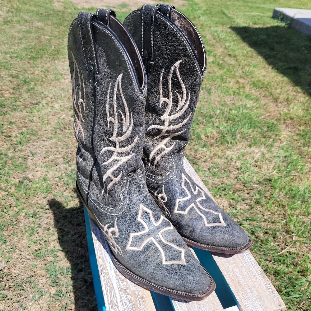 Justin Grey Women 8.5 Boots Western Cowgirl Leather - Picture 4 of 12